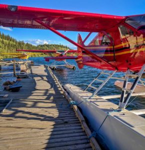 Floatplanes lined up at the dock in Whitehorse