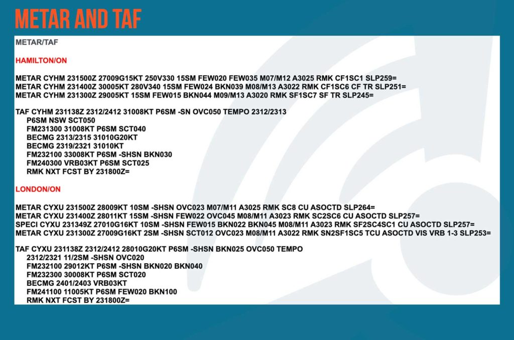 METAR and TAF, Nav Canada